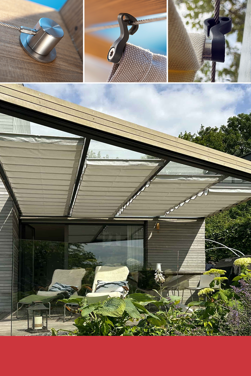 Pergolamarkise im hochwertigen Terrassendach eines Architektenhauses
