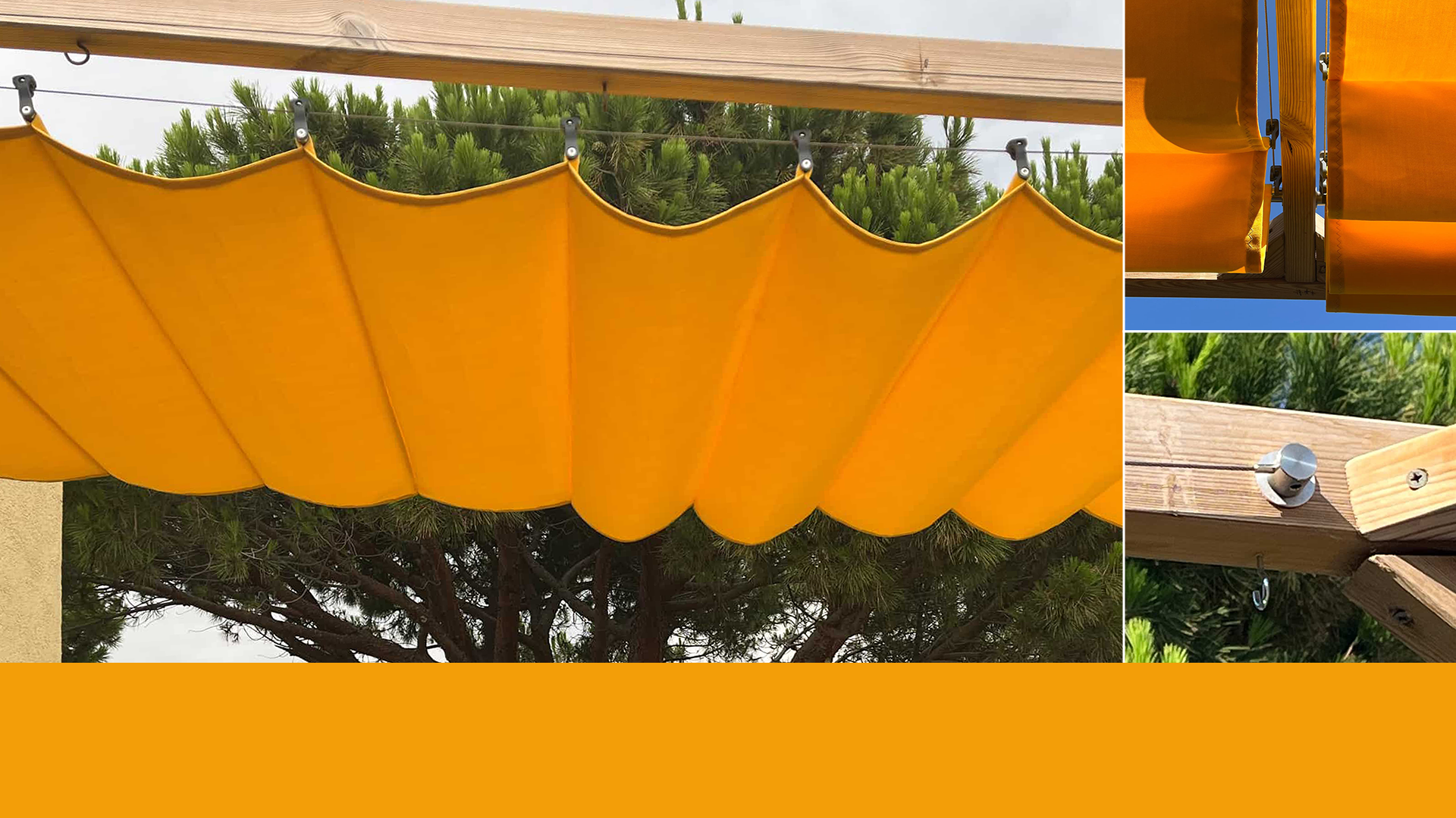 Pargolamarkise im Pergoladach mit Details der SPANNMAXXL-Markisen-Technik