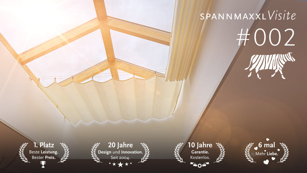 Terrassenüberdachung mit Sonnenschutz im alten Zwischengebäude im Oberlicht – VISITE SPANNMAXXL