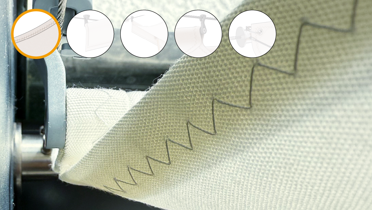 Terrassenbeschattung TBSXL mit gut sichtbarer Zick-Zack-Naht