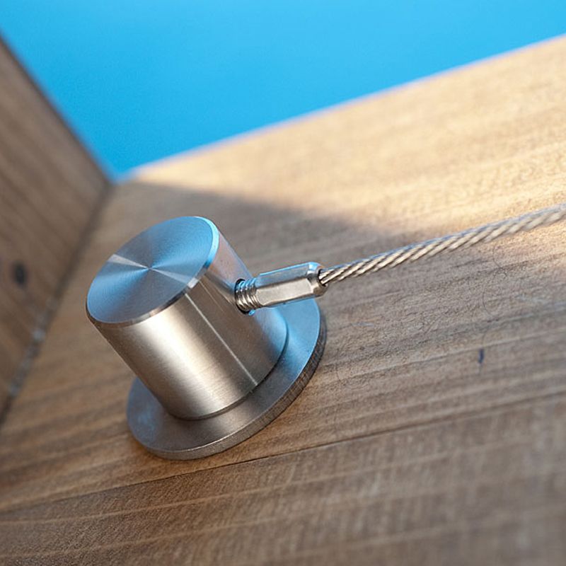 Edelstahlzylinder als Fixpunkt der passgenauen Spannseile bei der Wintergartenbeschattung PSXL von SPANNMAXXL