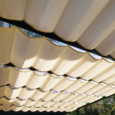 Acryl-Textil in verschiedenen Farben bildet eine Auswahl des hochwertigen Gewebes für die SPANNMAXXL-Wolkenbahn-Beschattung