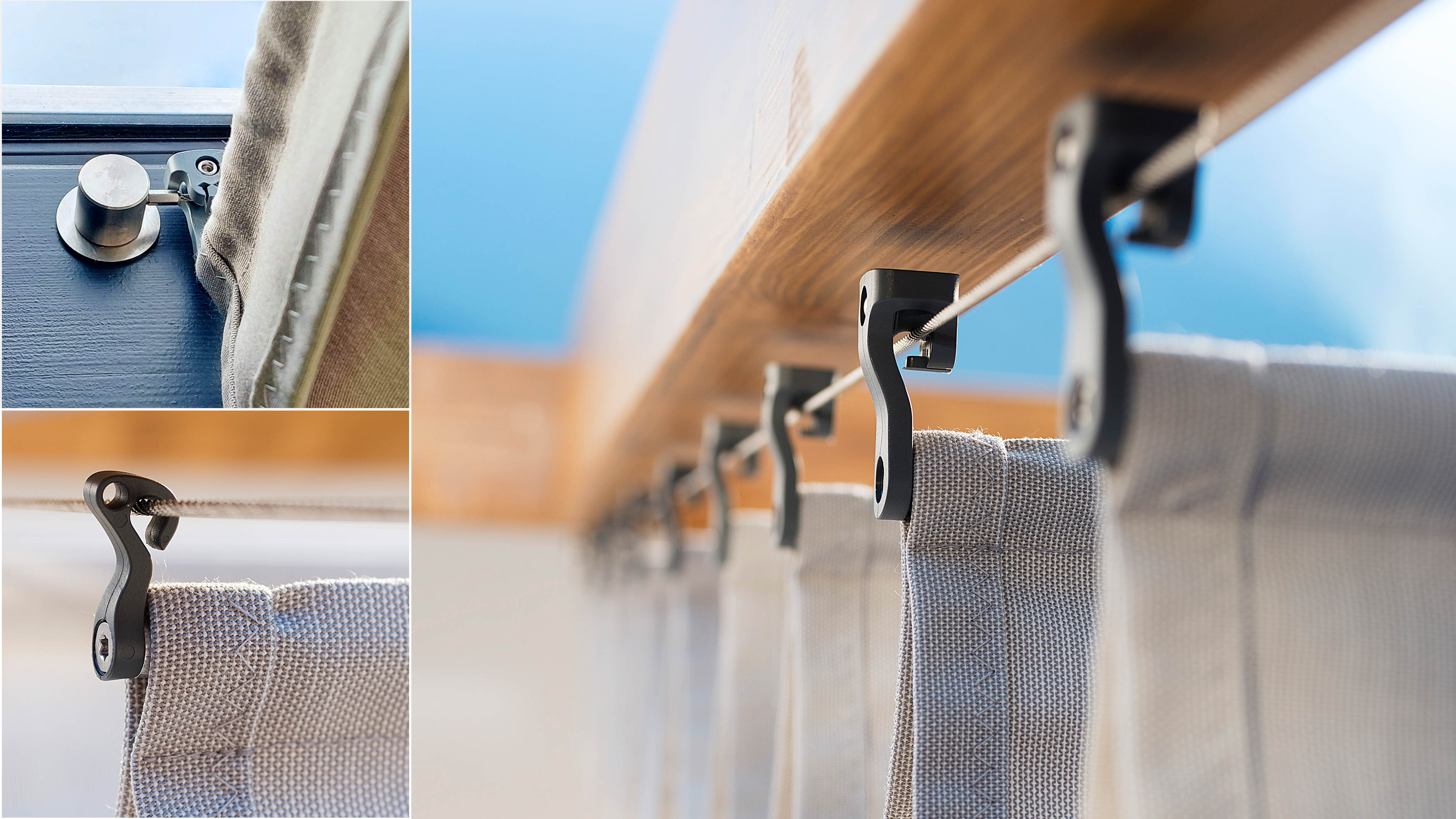 Detil des sonnenschutz-Systems für Terrassenberdachungen mit Spannseiltechnik