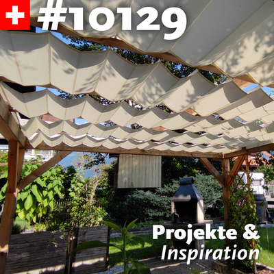 Pergola-Beschattung mit Seilspanntechnik aus Wolkenbahnen auf Maß gefertigt und einfacher Montage – für Laien möglich