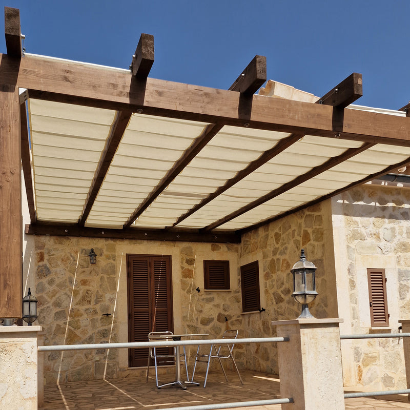 Pergola Mediteran mit SPANNMAXXL-System-Sonnenschutz