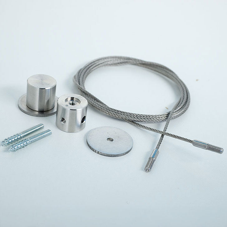 Passgenaues Spannseil-Set mit Zylindern aus Edelstahl und Fundamenttellern