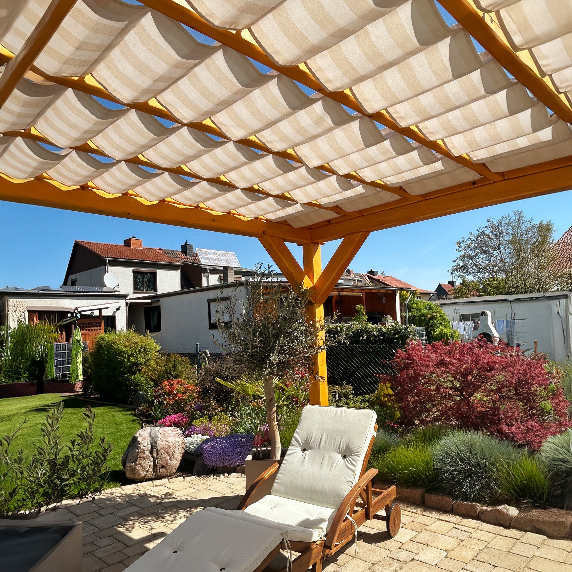 Streifen-Design der Acryl-Textilien in der Spannseilmarkise