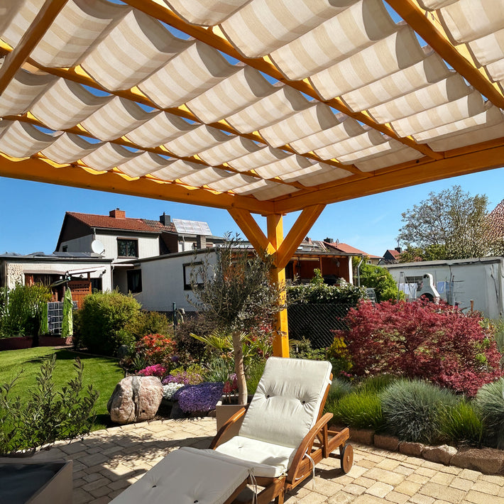 Streifen-Design der Acryl-Textilien in der Spannseilmarkise