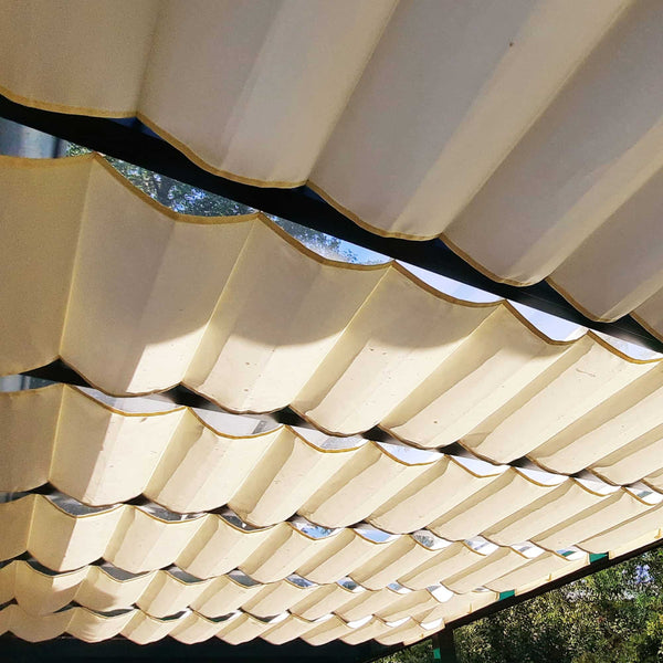 Beliebte Farbe bei der SPANNMAXXL-Seilspannmarkise im Terrassendach für besondere Langlebigkeit aus Acryl-Textil