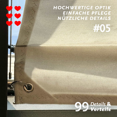 Langlebigkeit und beste Verarbeitung sind sichtbar in Details der Manufakturarbeit – Vorteil 05 der Pergolamarkise PSXL von SPANNMAXXL